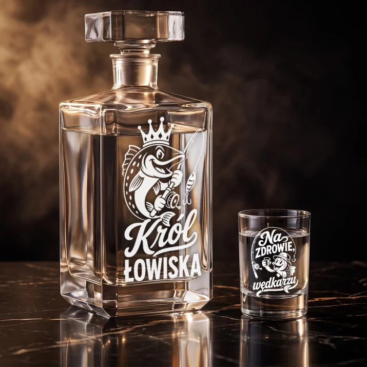 Zestaw Do Wódki z Grawerem Dla Wędkarza Prezent: Król Łowiska