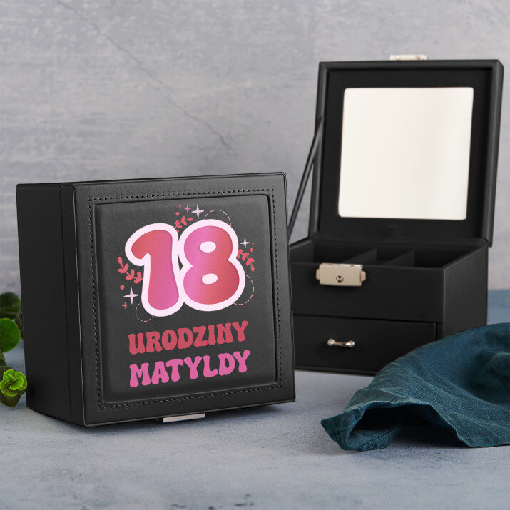 18 urodziny - Szkatułka czarna z lusterkiem 18 urodziny - Szkatułka czarna z lusterkiem