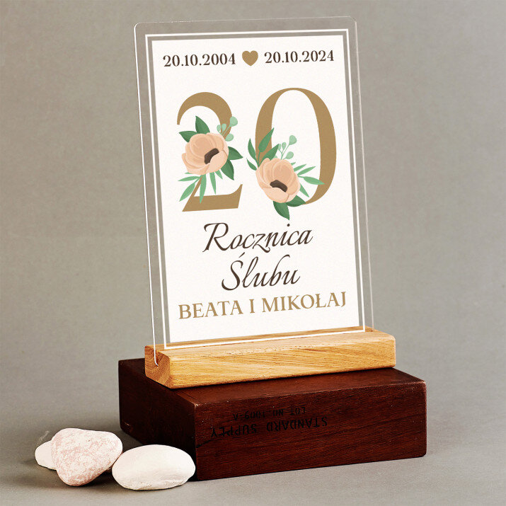 20 rocznica ślubu kwiaty - Wydruk na szkle akrylowym z podstawką 20 rocznica ślubu kwiaty - Wydruk na szkle akrylowym z podstawką