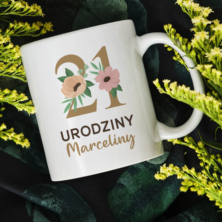 21 urodziny kwiaty - Personalizowany Kubek
