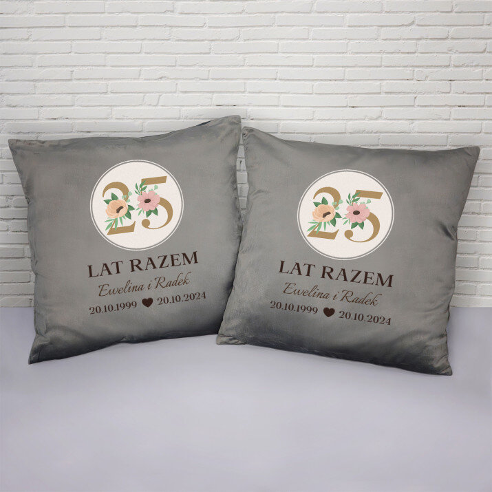 25 lat razem kwiaty - Zestaw Dwóch Poduszek Dekoracyjnych
