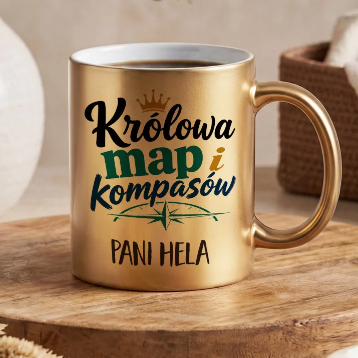Złoty Kubek Dla Nauczycielki Geografii Prezent Na Dzień Nauczyciela Dla Kobiety: Królowa Map I Kompasów