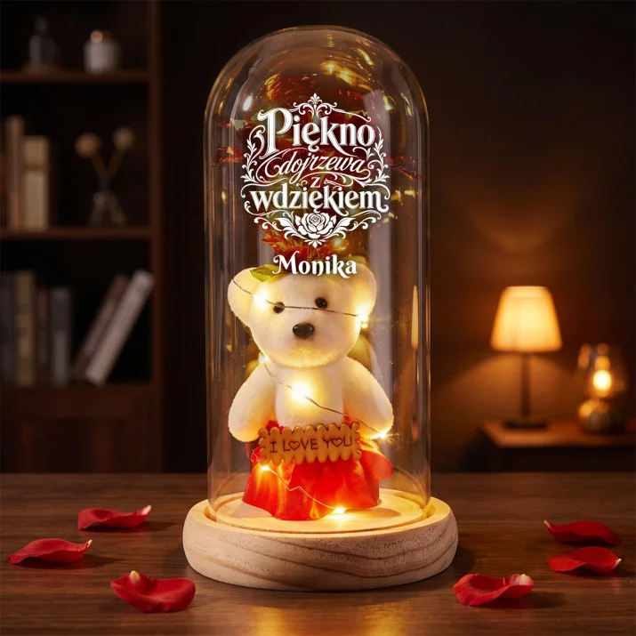 Wieczna Róża z Misiem Dla 55 Latki Prezent Na 55 Urodziny Dla Kobiety: Ornament Róży