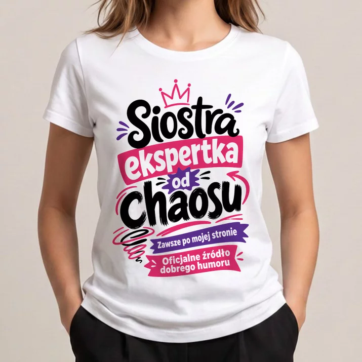 Koszulka Damska Biała Dla Siostry Prezent Dla Kobiety: Siostrzana Dawka Humoru