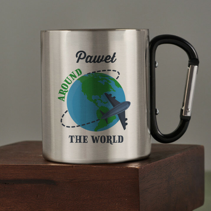 Around the world - Kubek metalowy z karabińczykiem Around the world - Kubek metalowy z karabińczykiem