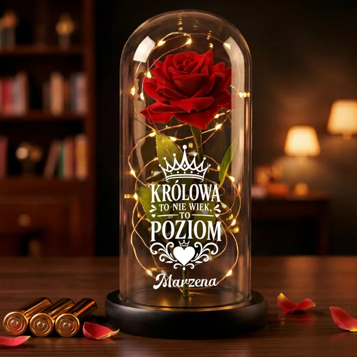 Wieczna Róża W Szkle Na Urodziny Prezent Dla Kobiety: Królowa To Poziom Wieczna Róża W Szkle Na Urodziny Prezent Dla Kobiety: Królowa To Poziom