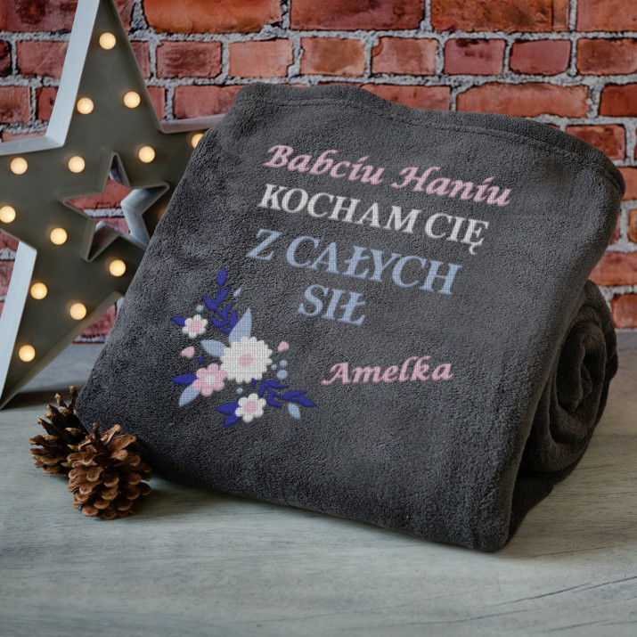 Babciu kocham Cię - koc z haftem