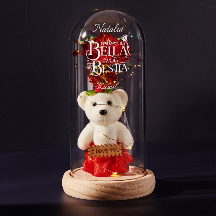 Bądź moją bellą - Wieczna róża z misiem