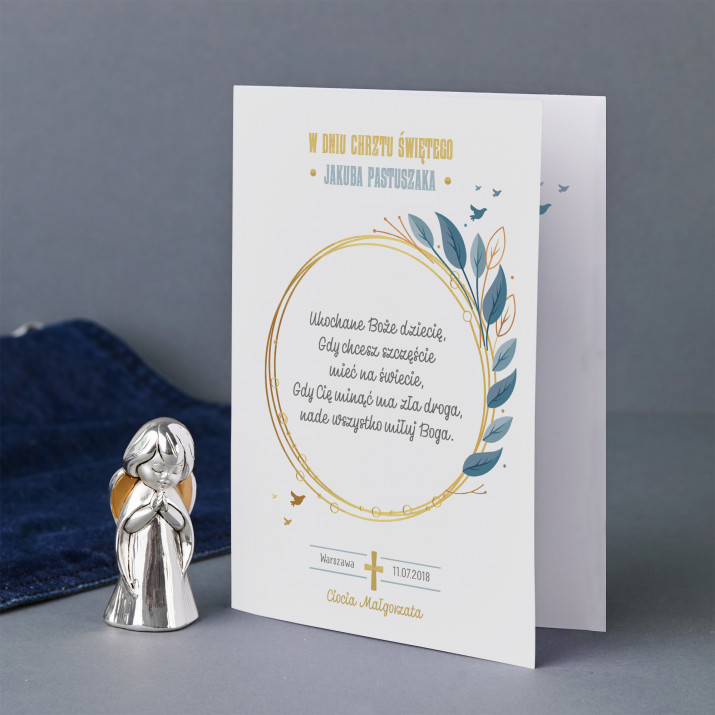 Boże dziecię - Zestaw srebrny aniołek i kartka Boże dziecię - Zestaw srebrny aniołek i kartka