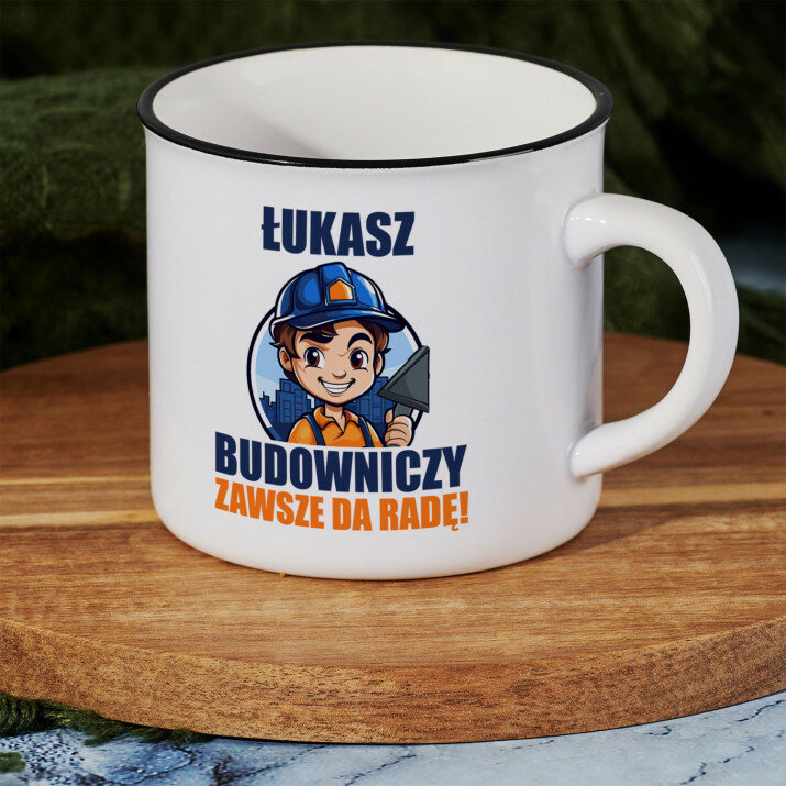 Budowniczy zawsze da radę - Kubek ceramiczny z czarnym rantem Budowniczy zawsze da radę - Kubek ceramiczny z czarnym rantem