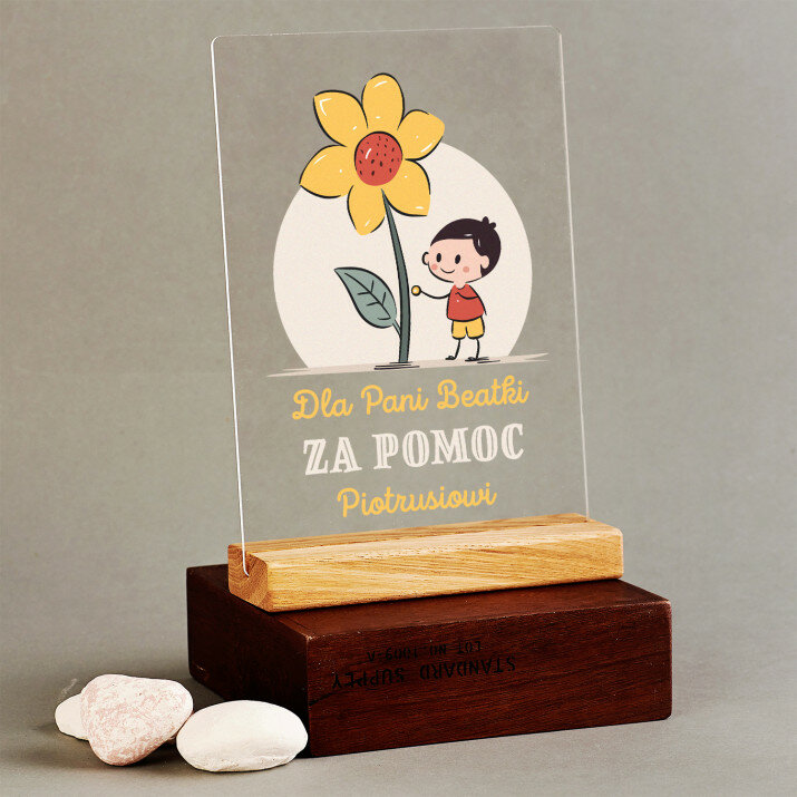 Dla przedszkolanki za pomoc - Wydruk na szkle akrylowym z podstawką Dla przedszkolanki za pomoc - Wydruk na szkle akrylowym z podstawką