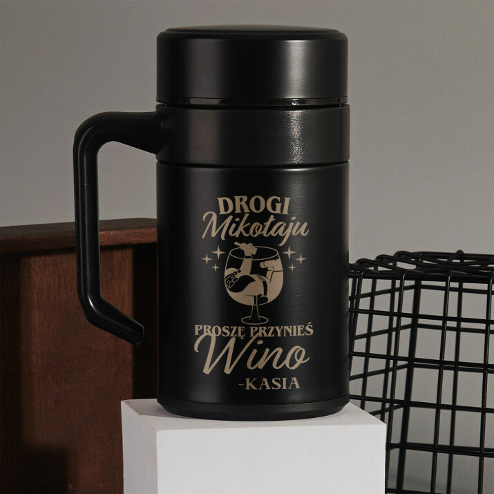 Drogi Mikołaju przynieś wino - Kubek termiczny 400 ml