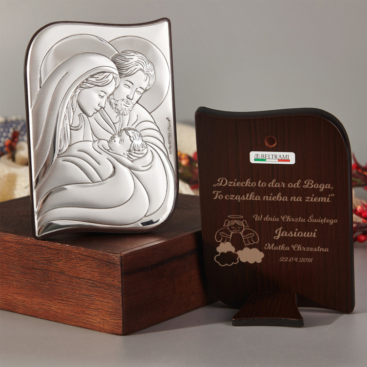 Dziecko to dar od Boga - Św. Rodzina - Srebrny Obrazek z Grawerem