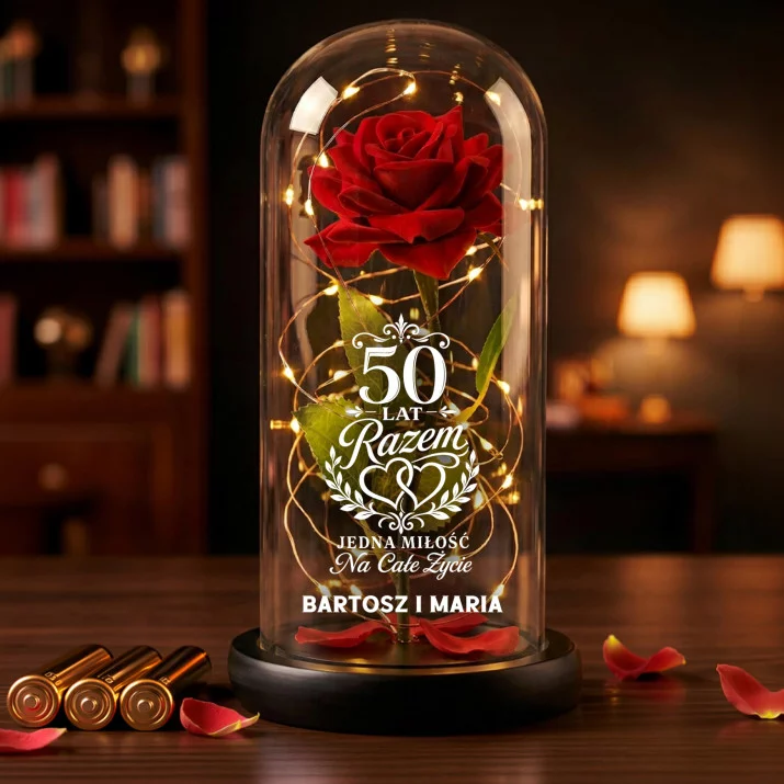 Wieczna Róża W Szkle Na 50 Lecie Ślubu Prezent Dla Pary: 50 Lat Razem - Jedna Miłość