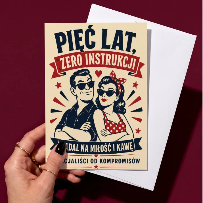 Kartka z Życzeniami Na 5 Rocznicę Ślubu Dla Pary: Humorystyczny Vintage Kartka z Życzeniami Na 5 Rocznicę Ślubu Dla Pary: Humorystyczny Vintage