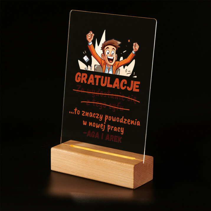 Gratulacje i powodzenia - Wydruk na szkle akrylowym z podstawką led