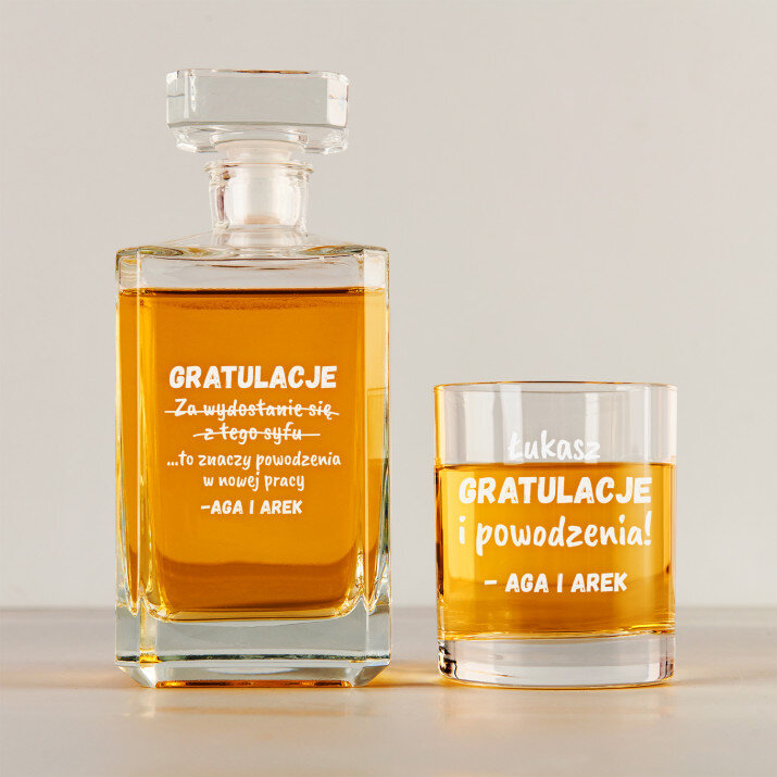 Gratulacje i powodzenia - Zestaw Grawerowana Karafka 0,7 i Szklanki Do Whisky Gratulacje i powodzenia - Zestaw Grawerowana Karafka 0,7 i Szklanki Do Whisky