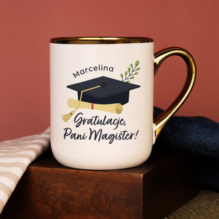 Gratulacje pani magister - Kubek ceramiczny ze złotym rantem
