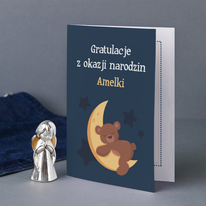 Gratulacje z okazji narodzin - Zestaw srebrny aniołek i kartka Gratulacje z okazji narodzin - Zestaw srebrny aniołek i kartka