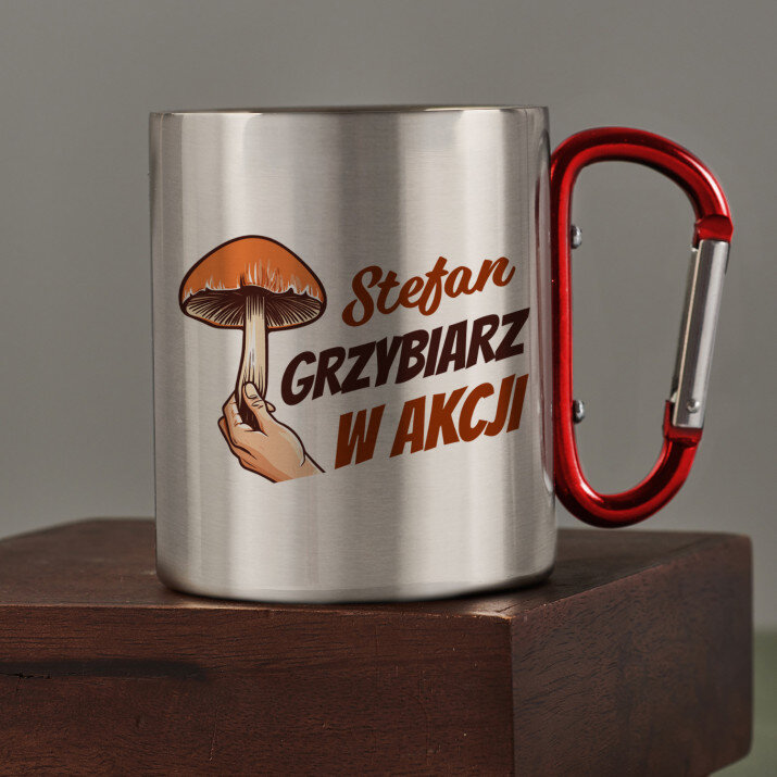 Grzybiarz w akcji - Kubek metalowy z karabińczykiem