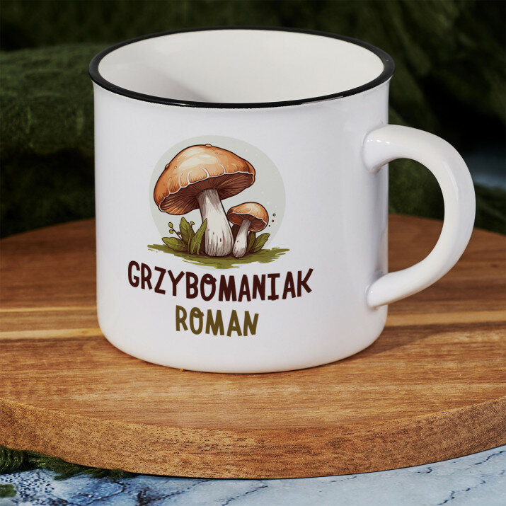 Grzybomaniak - Kubek ceramiczny z czarnym rantem
