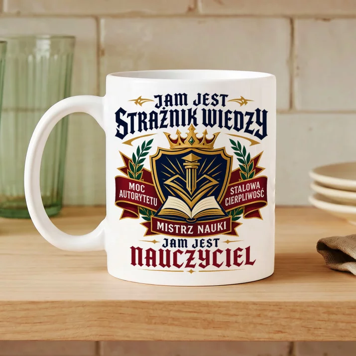 Kubek Z Nadrukiem Dla Nauczyciela Prezent Na Dzień Nauczyciela Dla Mężczyzny: Strażnik Wiedzy Kubek Z Nadrukiem Dla Nauczyciela Prezent Na Dzień Nauczyciela Dla Mężczyzny: Strażnik Wiedzy