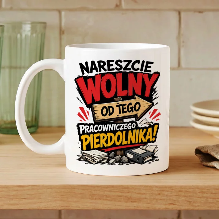 Kubek Z Nadrukiem Na Odejście Z Pracy Prezent Dla Mężczyzny: Nareszcie Wolny