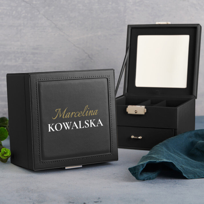 Imię nazwisko - Szkatułka czarna z lusterkiem Imię nazwisko - Szkatułka czarna z lusterkiem