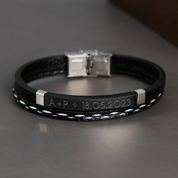 Inicjały, data - Bransoletka męska skórzana Inicjały, data - Bransoletka męska skórzana