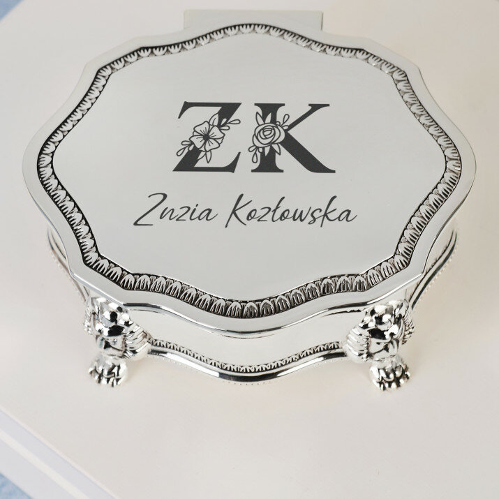 Inicjały imię nazwisko floral - Szkatułka srebrna Inicjały imię nazwisko floral - Szkatułka srebrna