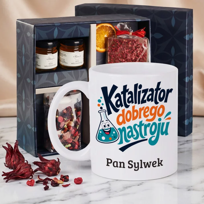 Zestaw Prezenowy z Kubkiem Dla Nauczyciela Chemii Na Dzień Nauczyciela Dla Mężczyzny: Katalizator Dobrego