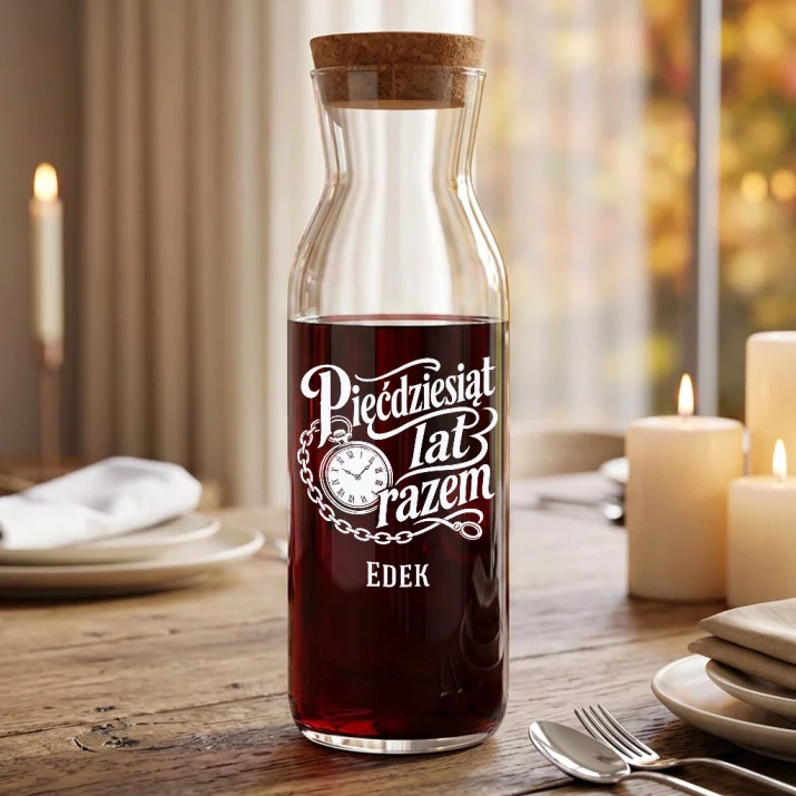 Karafka Do Wina Personalizowana Na Złote Gody Prezent Dla Mężczyzny: Pięćdziesiąt Lat Razem Karafka Do Wina Personalizowana Na Złote Gody Prezent Dla Mężczyzny: Pięćdziesiąt Lat Razem
