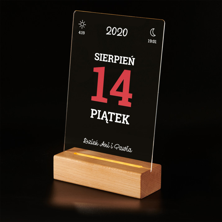 Kartka z kalendarza - Wydruk na szkle akrylowym z podstawką led