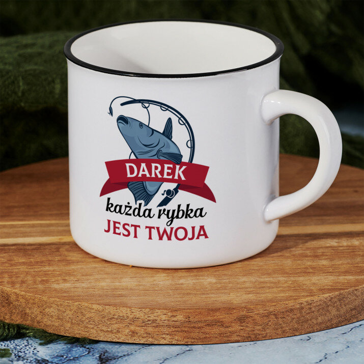 Każda rybka jest twoja - Kubek ceramiczny z czarnym rantem