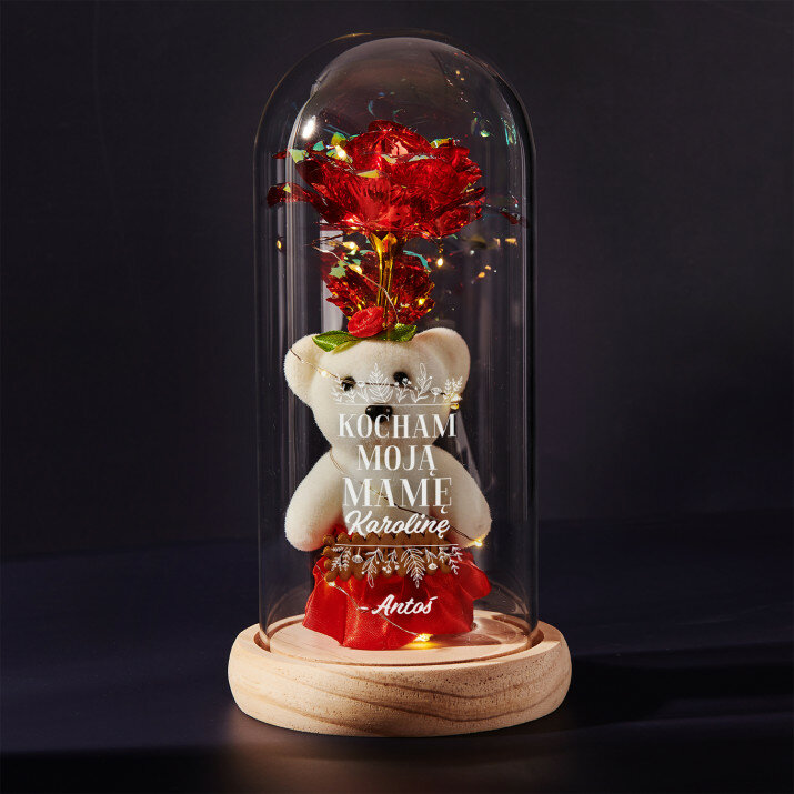 Kocham moją mamę - Wieczna róża z misiem