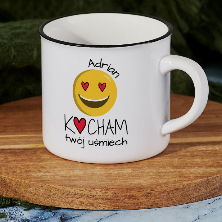 Kocham twój uśmiech - Kubek ceramiczny z czarnym rantem Kocham twój uśmiech - Kubek ceramiczny z czarnym rantem