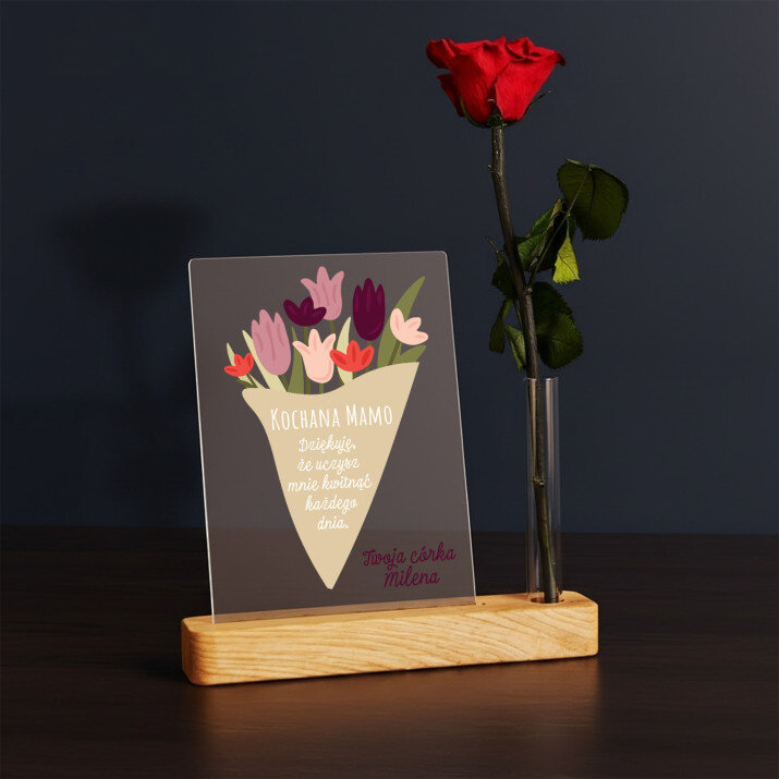 Kochana mamo kwiaty - Wydruk na szkle akrylowym z różą
