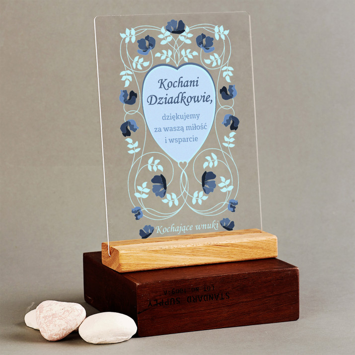 Kochani dziadkowie dziękujemy - Wydruk na szkle akrylowym z podstawką Kochani dziadkowie dziękujemy - Wydruk na szkle akrylowym z podstawką