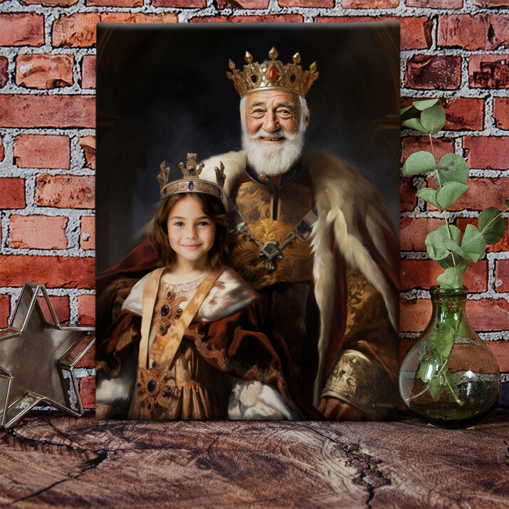 Król dziadek z wnuczką - Królewski portret Król dziadek z wnuczką - Królewski portret