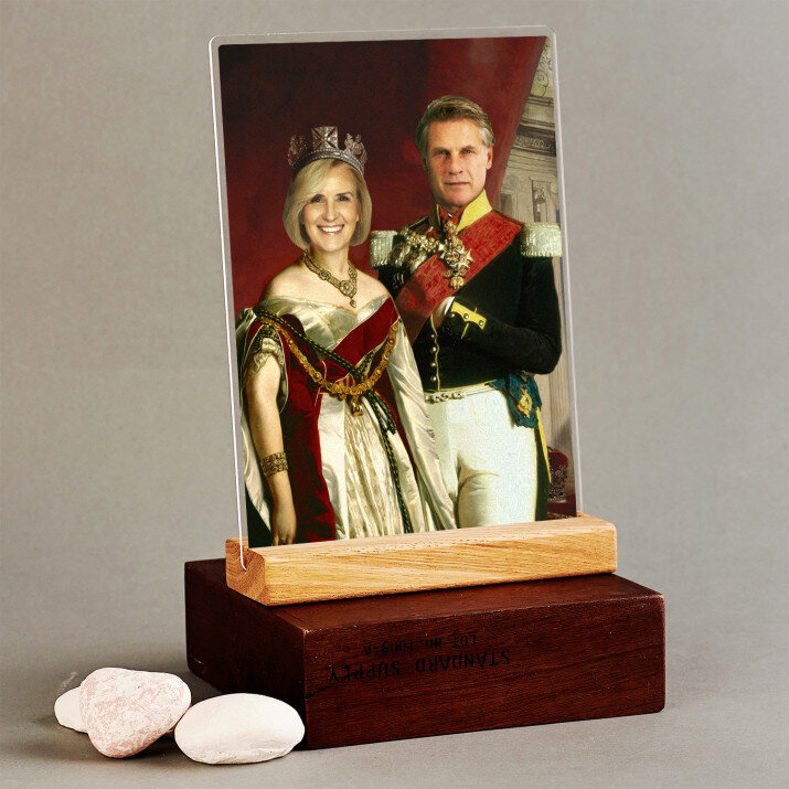 Królewski Portret - Para Królewska - Wydruk na szkle akrylowym z podstawką