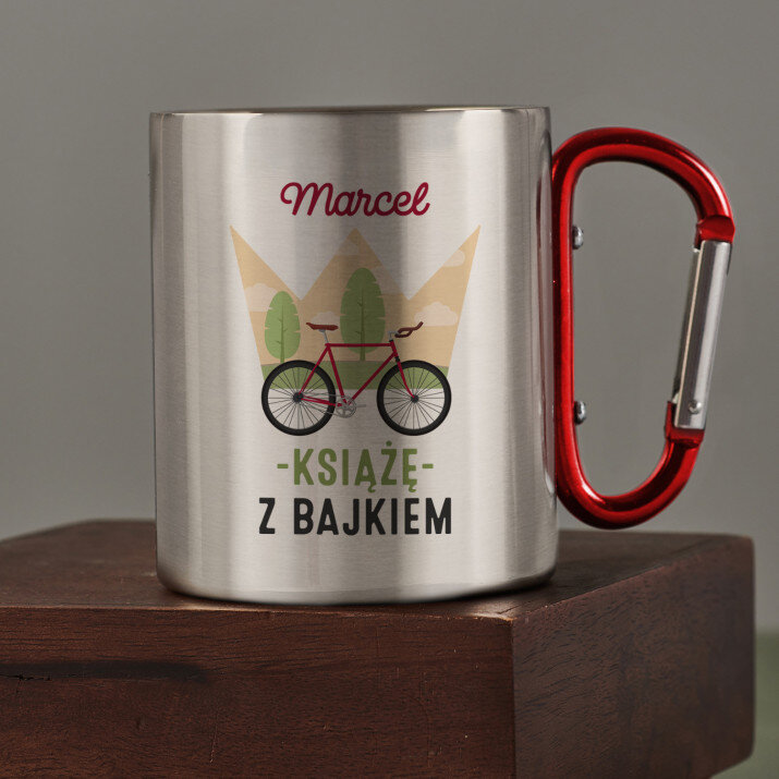 Książę z bajkiem - Kubek metalowy z karabińczykiem