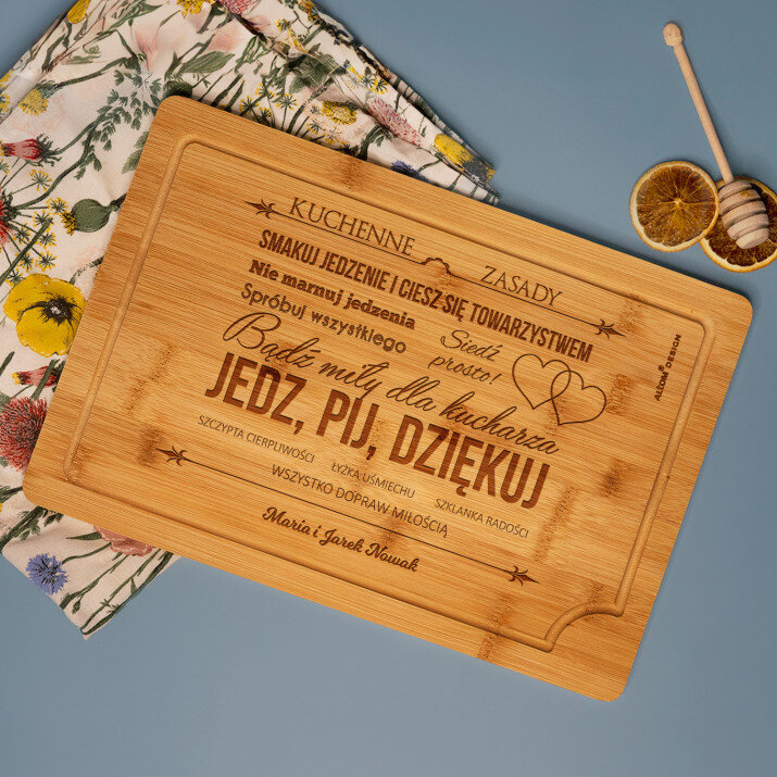 Kuchenne Zasady - deska do krojenia z grawerem Kuchenne Zasady - deska do krojenia z grawerem