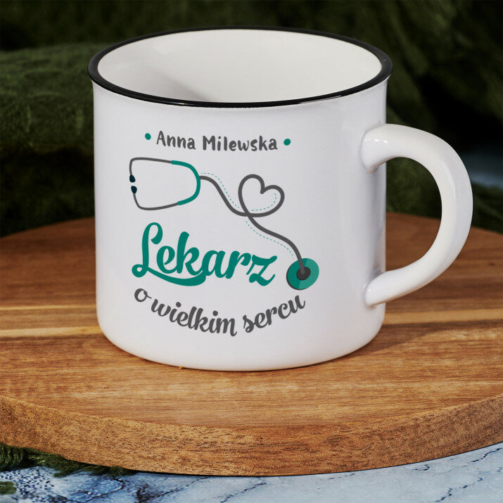 Lekarz o wielkim sercu - Kubek ceramiczny z czarnym rantem Lekarz o wielkim sercu - Kubek ceramiczny z czarnym rantem