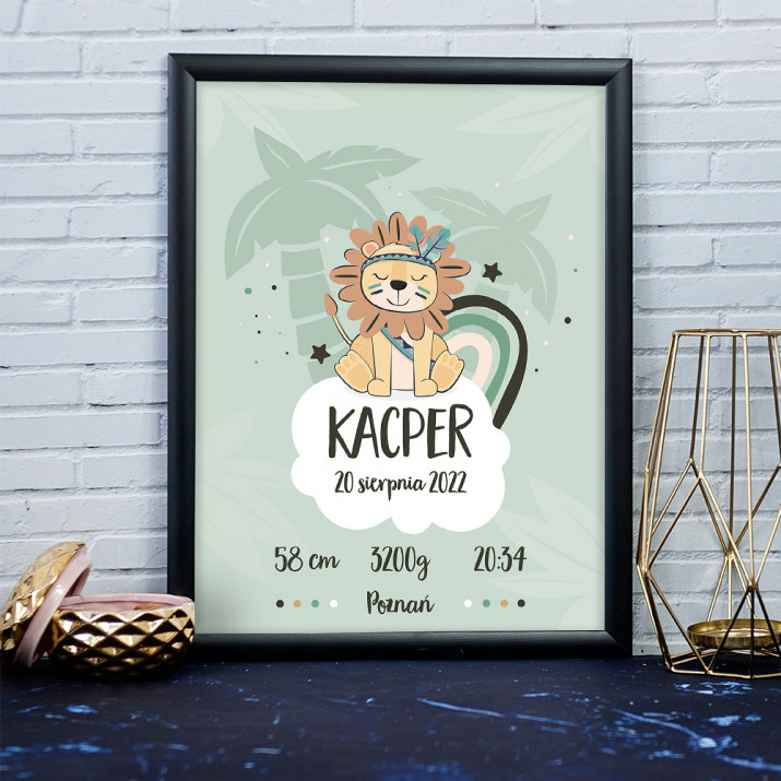 Lew - metryczka urodzenia wydruk obramowany