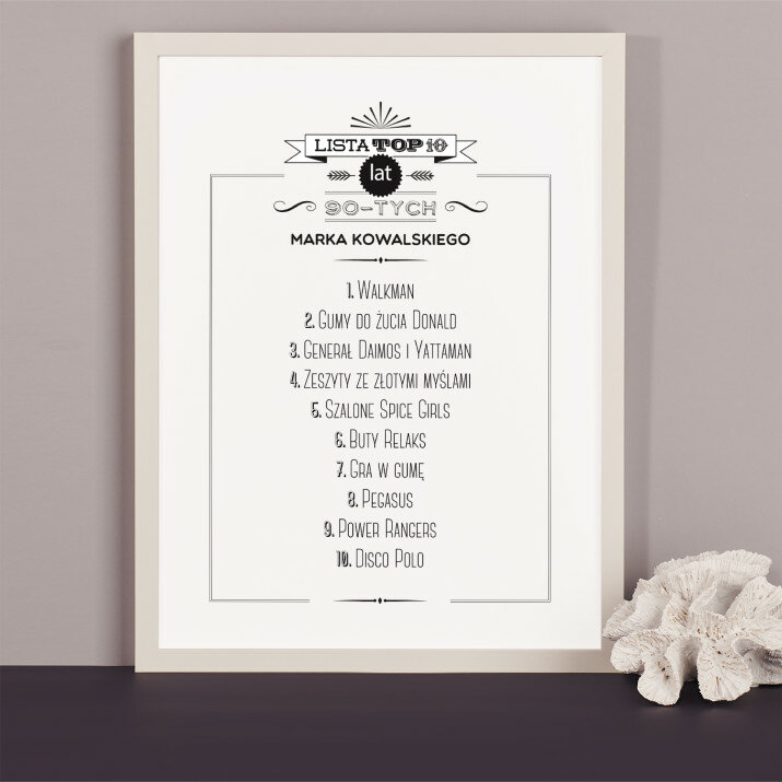 Lista Top10 lat 90-tych - wydruk obramowany Lista Top10 lat 90-tych - wydruk obramowany