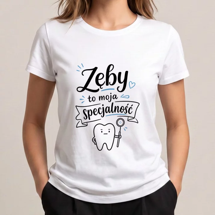 Koszulka Damska Biała Dla Dentystki Prezent Dla Kobiety: Dentystyczny Humor