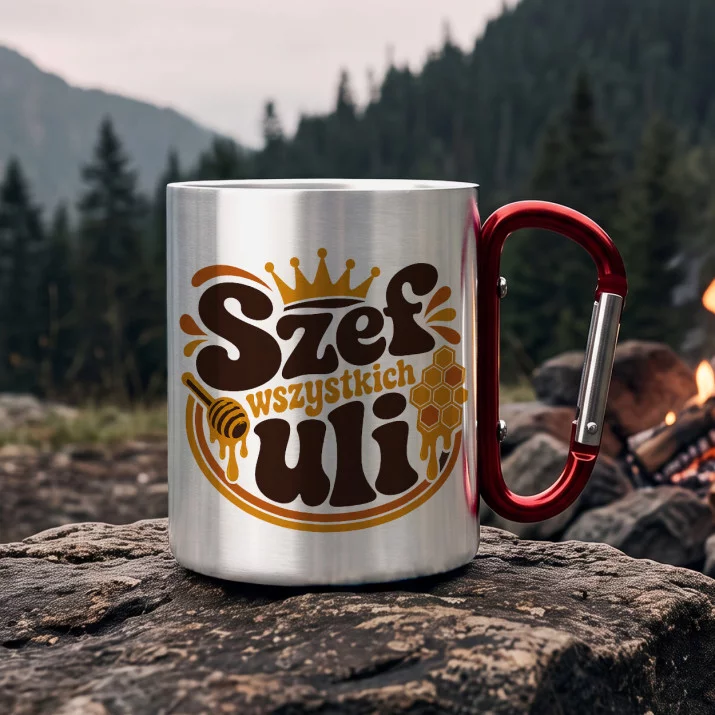 Kubek Metalowy z Karabińczykiem Dla Pszczelarza Prezent Dla Mężczyzny: Retro Pszczelarski Styl