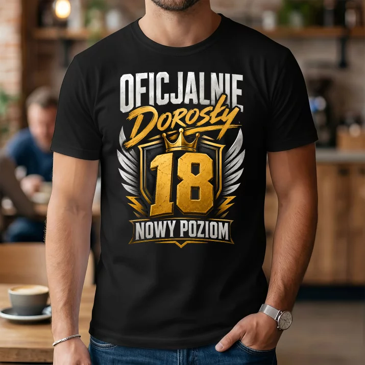 Koszulka Męska Na 18 Prezent Dla Mężczyzny: 18 Nowy Poziom