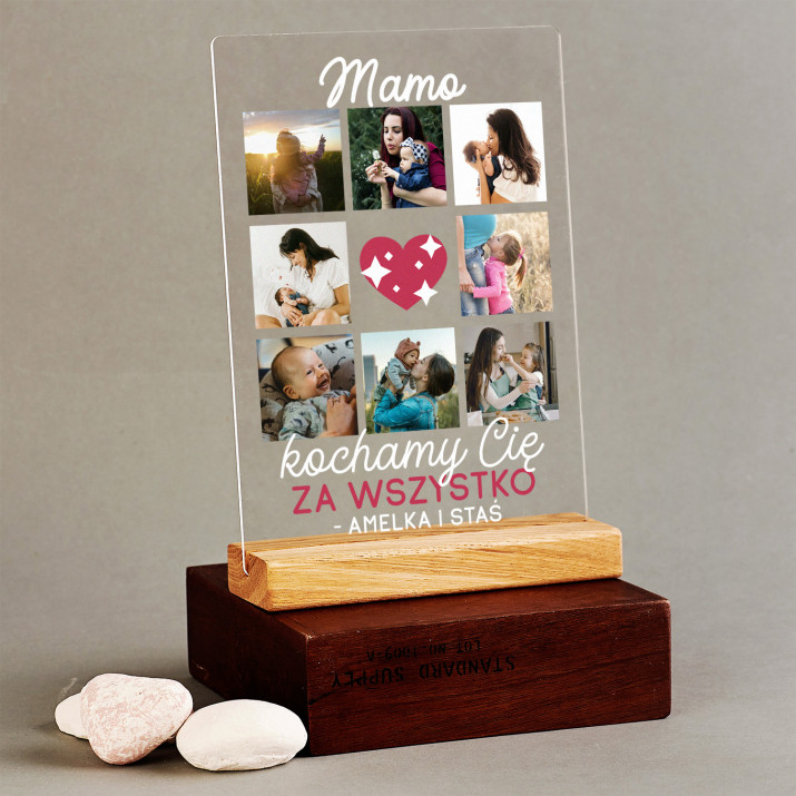 Mamo kochamy Cię za wszystko - Wydruk na szkle akrylowym z podstawką