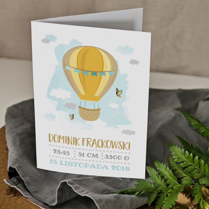 Metryczka balon - kartka składana z życzeniami
